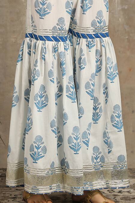 Maison Shefali Blue Cotton Round Printed Kurta And Sharara Set at Aza Fashions Maison Shefali_Blue Cotton Round Printed Kurta And Sharara Set _at_Aza_Fashions