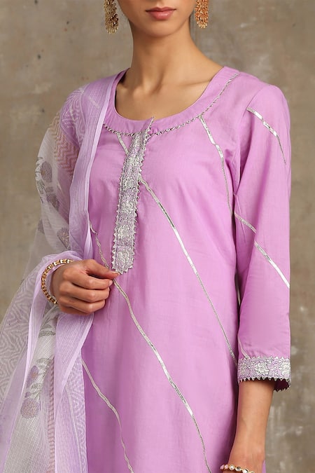 Shop_Maison Shefali_Purple Cotton Round Printed Kurta And Sharara Set _Online_at_Aza_Fashions