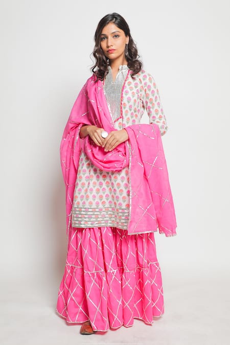 Maison Shefali Gota Work Printed Kurta Sharara Set 