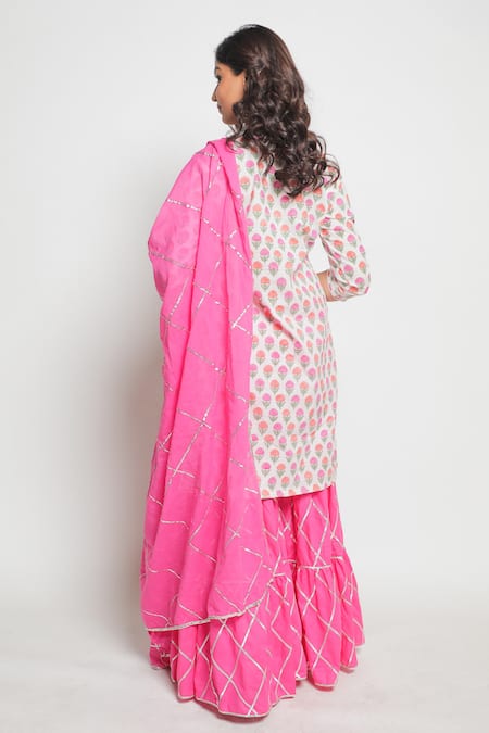 Shop Maison Shefali White , Mul Gota Work Printed Kurta Sharara Set at Aza Fashions Shop_Maison Shefali_White , Mul Gota Work Printed Kurta Sharara Set _at_Aza_Fashions