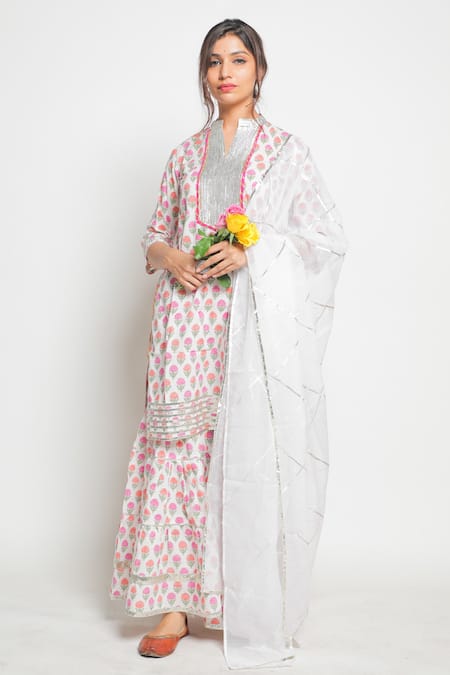 Maison Shefali Gota Work Printed Kurta Sharara Set 