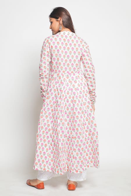 Shop Maison Shefali White Cotton Printed Flared Kurta And Palazzo Set at Aza Fashions Shop_Maison Shefali_White Cotton Printed Flared Kurta And Palazzo Set _at_Aza_Fashions