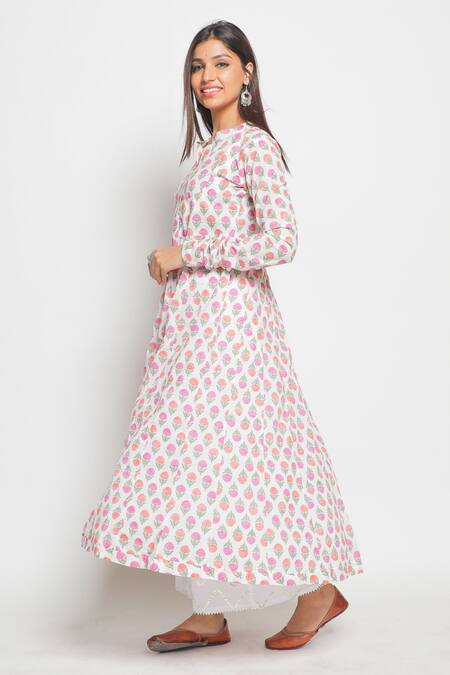 Buy Maison Shefali White Cotton Printed Flared Kurta And Palazzo Set Online at Aza Fashions Buy_Maison Shefali_White Cotton Printed Flared Kurta And Palazzo Set _Online_at_Aza_Fashions