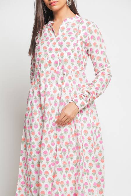 Maison Shefali White Cotton Printed Flared Kurta And Palazzo Set at Aza Fashions Maison Shefali_White Cotton Printed Flared Kurta And Palazzo Set _at_Aza_Fashions