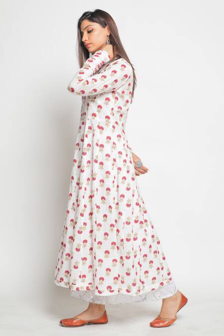 Buy Maison Shefali White Cotton Printed Flared Kurta And Palazzo Set Online at Aza Fashions Buy_Maison Shefali_White Cotton Printed Flared Kurta And Palazzo Set _Online_at_Aza_Fashions