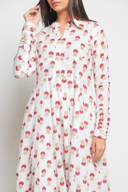 Maison Shefali White Cotton Printed Flared Kurta And Palazzo Set at Aza Fashions Maison Shefali_White Cotton Printed Flared Kurta And Palazzo Set _at_Aza_Fashions