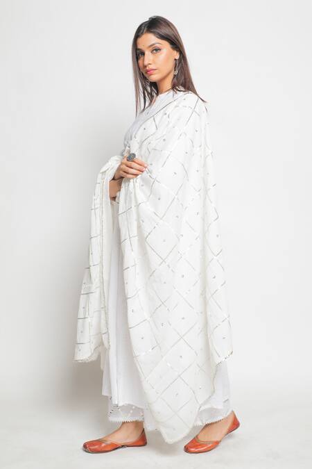 Buy_Maison Shefali_White Cotton Mul Flared Kurta Palazzo Set _Online_at_Aza_Fashions