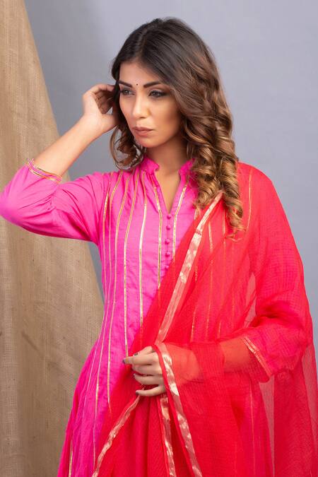 Shop_Maison Shefali_Pink Cotton Embroidered Anarkali With Dupatta _Online_at_Aza_Fashions