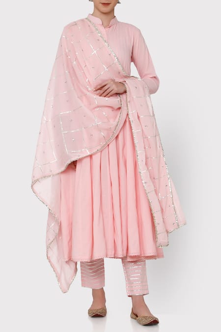 Maison Shefali Pink Cotton Zubeida Anarkali Set 
