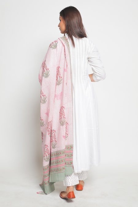 Shop Maison Shefali White Cotton Mul Badla Work Flared Kurta Palazzo Set at Aza Fashions Shop_Maison Shefali_White Cotton Mul Badla Work Flared Kurta Palazzo Set _at_Aza_Fashions