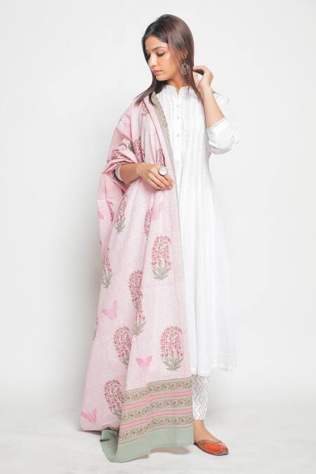 Maison Shefali White Cotton Mul Badla Work Flared Kurta Palazzo Set Online at Aza Fashions Maison Shefali_White Cotton Mul Badla Work Flared Kurta Palazzo Set _Online_at_Aza_Fashions