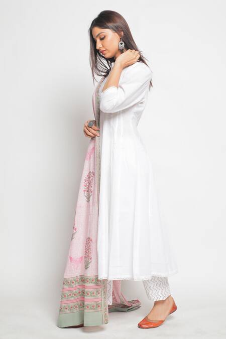 Buy Maison Shefali White Cotton Mul Badla Work Flared Kurta Palazzo Set Online at Aza Fashions Buy_Maison Shefali_White Cotton Mul Badla Work Flared Kurta Palazzo Set _Online_at_Aza_Fashions