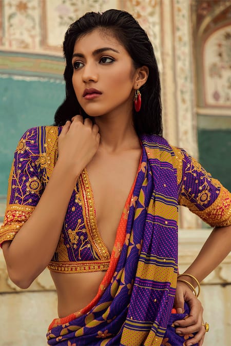 Swati Vijaivargie Purple Viscose Modal Embroidery V Neck Blouse