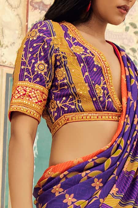 Swati Vijaivargie_Purple Viscose Modal V Neck Embroidered Blouse _at_Aza_Fashions