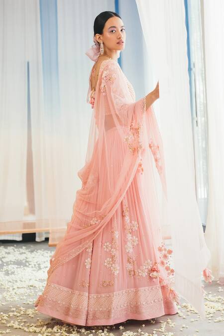 Madzin Pink Silk Lining Shantoon Round Lehenga Set Online at Aza Fashions Madzin_Pink Silk Lining Shantoon Round Lehenga Set _Online_at_Aza_Fashions