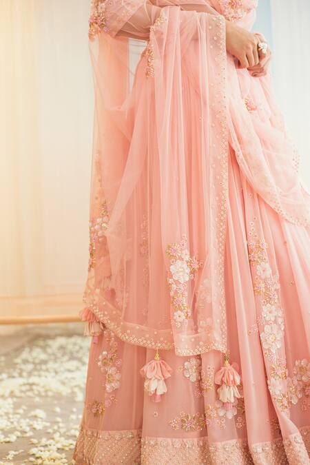 Shop Madzin Pink Silk Lining Shantoon Round Lehenga Set Online at Aza Fashions Shop_Madzin_Pink Silk Lining Shantoon Round Lehenga Set _Online_at_Aza_Fashions