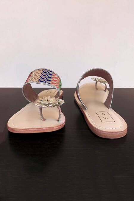 Sandalwali_Multi Color Embroidered Floral Sandals_Online_at_Aza_Fashions
