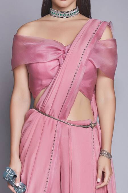 Buy Jade By Monica & Karishma Pink Organza Pre-draped Pant Saree With Blouse Online at Aza Fashions Buy_Jade By Monica & Karishma_Pink Organza Pre-draped Pant Saree With Blouse _Online_at_Aza_Fashions