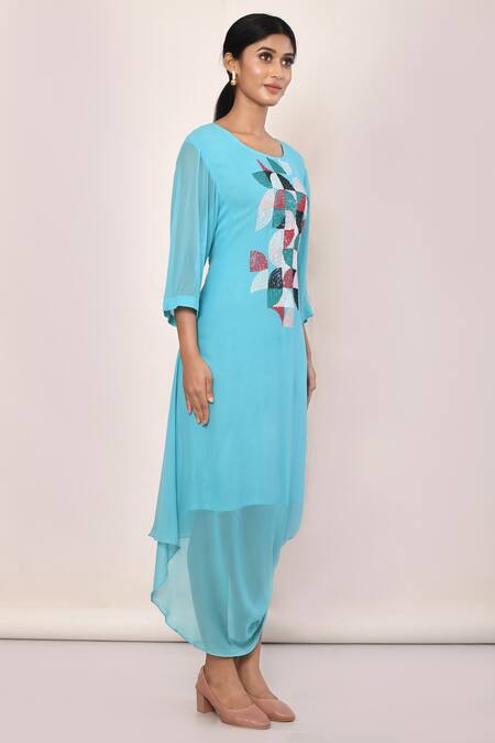 Naintara Bajaj_Blue Asymmetric Hand Embellished Dress_Online_at_Aza_Fashions