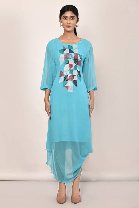 Buy_Naintara Bajaj_Blue Asymmetric Hand Embellished Dress_Online_at_Aza_Fashions