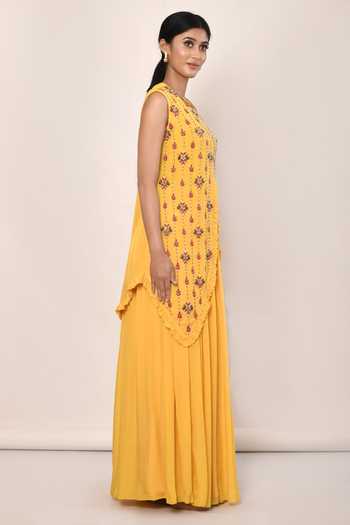 Naintara Bajaj_Yellow Asymmetric Kurta And Skirt Set_Online_at_Aza_Fashions