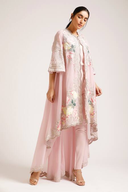 Pankaj & Nidhi_Pink Lustre Organza Open Embroidered Jacket With Inner _Online_at_Aza_Fashions