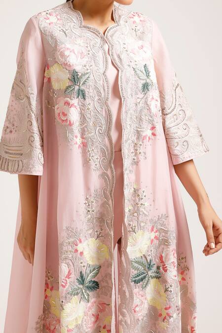 Buy_Pankaj & Nidhi_Pink Lustre Organza Open Embroidered Jacket With Inner _Online_at_Aza_Fashions