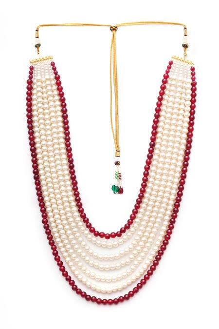 Shop_Ruby Raang_White Colorblock Bead Layered Necklace _Online_at_Aza_Fashions