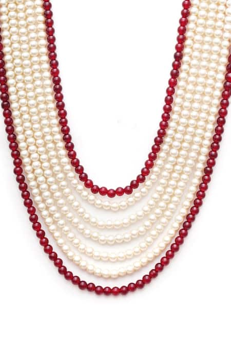 Buy_Ruby Raang_White Colorblock Bead Layered Necklace _Online_at_Aza_Fashions