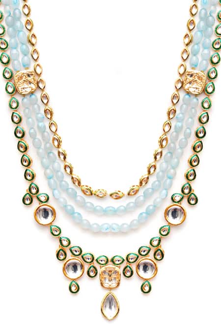Shop Ruby Raang Blue Bead And Kundan Embellished Necklace Online at Aza Fashions Shop_Ruby Raang_Blue Bead And Kundan Embellished Necklace _Online_at_Aza_Fashions