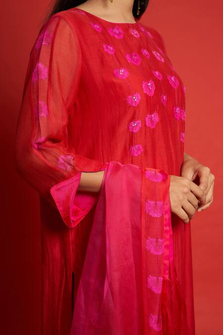 Priti Prashant Pink Cotton Silk Mul And Organza Floral Print & Sequin Marigold Kurta Pant Set at Aza Fashions Priti Prashant_Pink Cotton Silk Mul And Organza Floral Print & Sequin Marigold Kurta Pant Set _at_Aza_Fashions