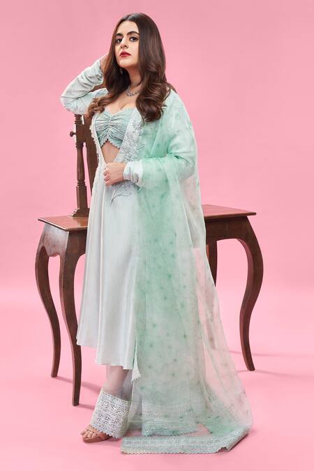 Masaba Green Silk Kurta Palazzo Set Online at Aza Fashions Masaba_Green Silk Kurta Palazzo Set_Online_at_Aza_Fashions