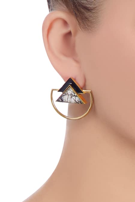 Masaya Jewellery Triangle Stone Embellished Earrings 