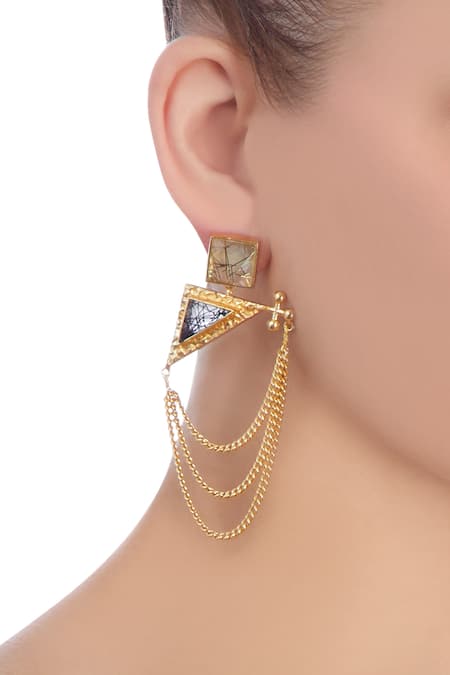 Masaya Jewellery Stone Embellished Chain Earrings 