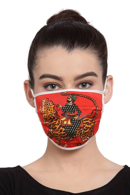 Masaba Red Printed Reusable Unisex Face Mask Single Pc 3