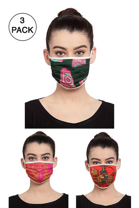 Buy Masaba Multi Color Printed Reusable Unisex Face Mask Set Of 3 at Aza Fashions Buy_Masaba_Multi Color Printed Reusable Unisex Face Mask Set Of 3_at_Aza_Fashions