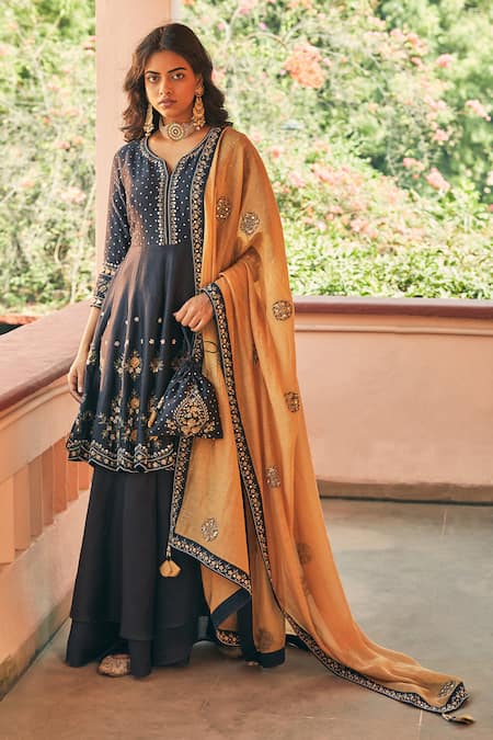 MATSYA Chanderi Silk Embroidered Kurta Set 