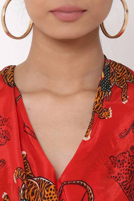 Masaba_Red Crepe Printed Jacket Dhoti Pant Set_at_Aza_Fashions