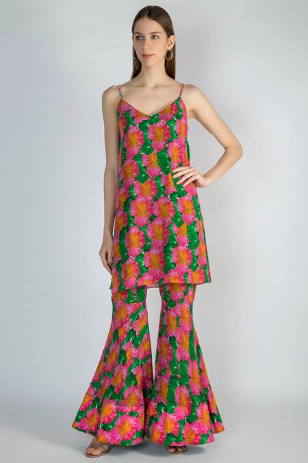 Masaba_Pink Crepe Printed Kurta Sharara Set_Online_at_Aza_Fashions