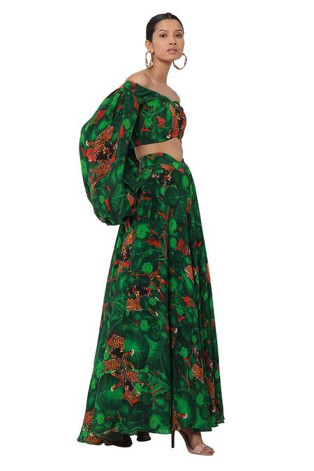 Buy Masaba Green Crepe Printed Lehenga Set Online at Aza Fashions Buy_Masaba_Green Crepe Printed Lehenga Set_Online_at_Aza_Fashions