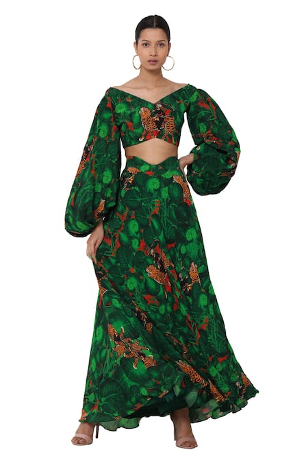 Masaba Green Crepe Printed Lehenga Set