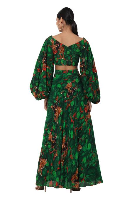 Shop Masaba Green Crepe Printed Lehenga Set at Aza Fashions Shop_Masaba_Green Crepe Printed Lehenga Set_at_Aza_Fashions