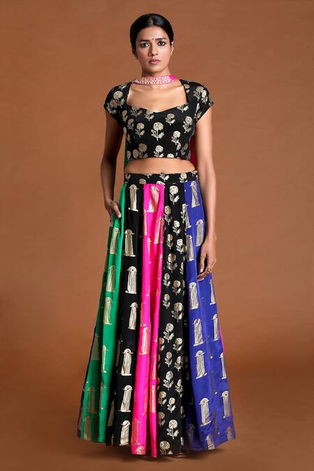 Masaba Black Crepe Printed Lehenga Set