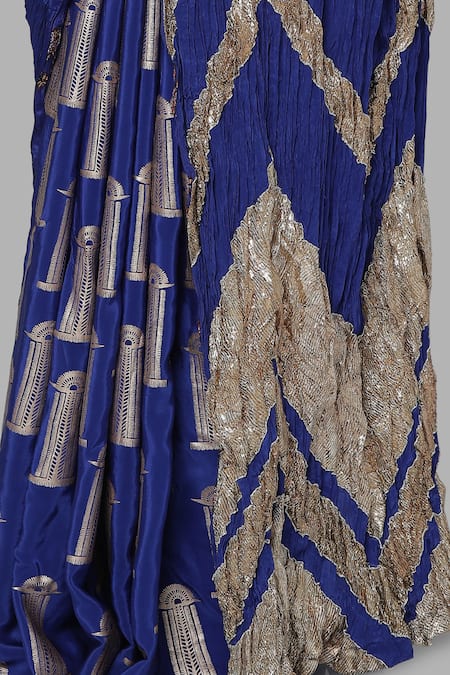 Masaba_Blue Crepe Printed Saree _at_Aza_Fashions