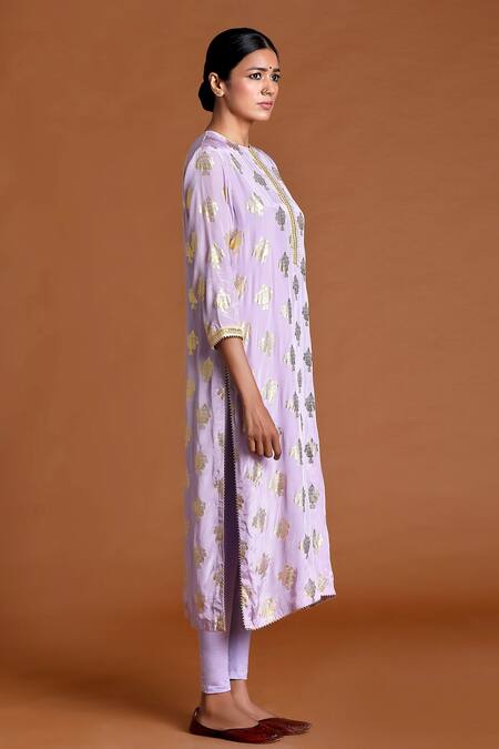 Masaba_Purple Crepe Printed Round Foil Tunic _Online_at_Aza_Fashions