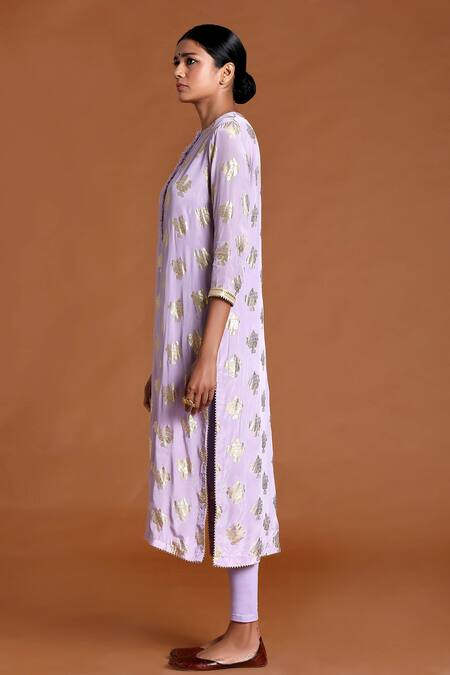 Buy_Masaba_Purple Crepe Printed Round Foil Tunic _Online_at_Aza_Fashions