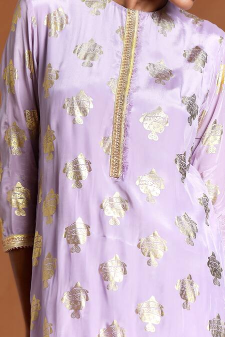 Shop_Masaba_Purple Crepe Printed Round Foil Tunic _Online_at_Aza_Fashions