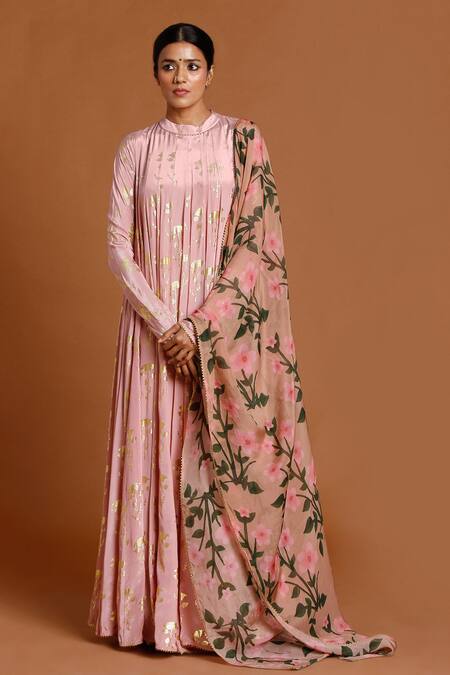 Buy Masaba Pink Periwinkle Foil Print Anarkali With Dupatta Online at Aza Fashions Buy_Masaba_Pink Periwinkle Foil Print Anarkali With Dupatta_Online_at_Aza_Fashions