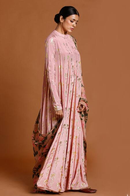 Masaba Pink Periwinkle Foil Print Anarkali With Dupatta Online at Aza Fashions Masaba_Pink Periwinkle Foil Print Anarkali With Dupatta_Online_at_Aza_Fashions