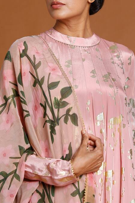 Shop Masaba Pink Periwinkle Foil Print Anarkali With Dupatta Online at Aza Fashions Shop_Masaba_Pink Periwinkle Foil Print Anarkali With Dupatta_Online_at_Aza_Fashions